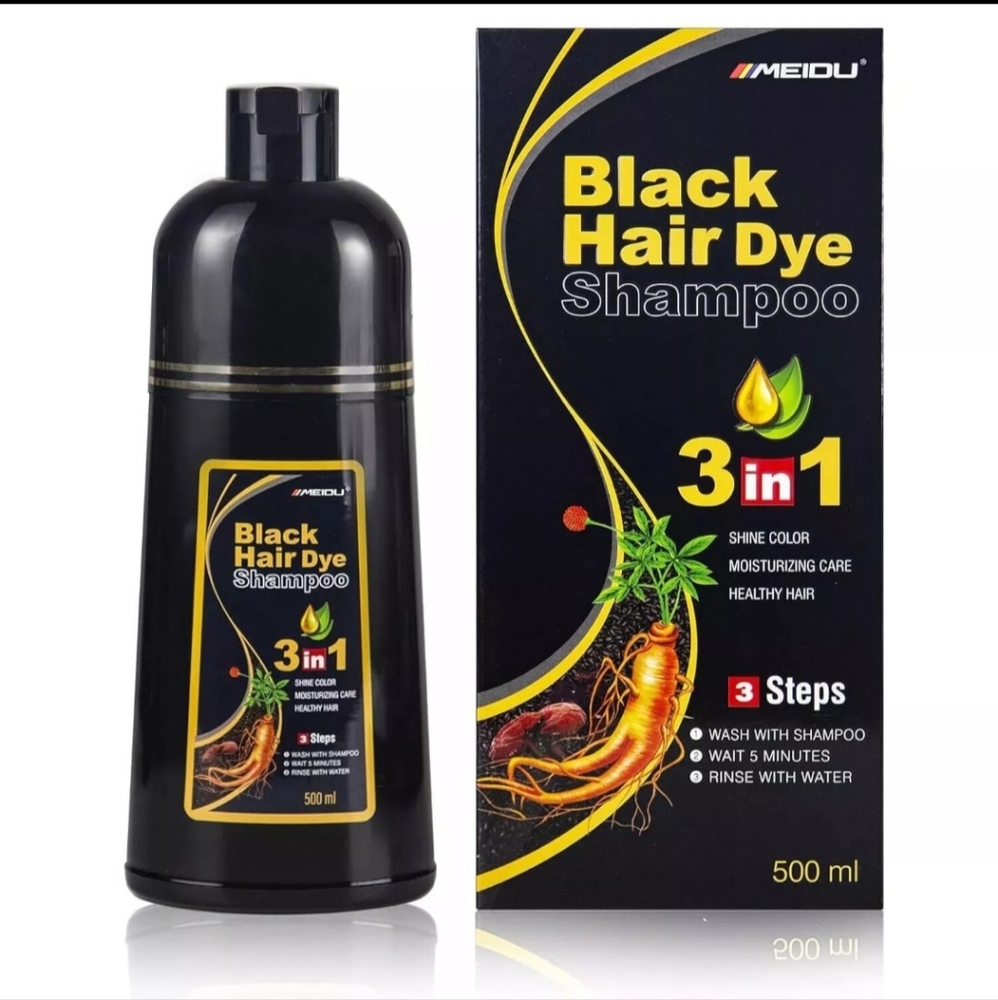 Hair Dye Shampoo 3 in 1 for Women&Men 100% Organic (Black) Tinte Shampoo.